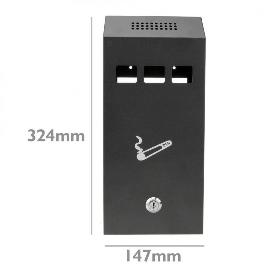 Cinzeiro de parede para exterior de metal preto 147 x 60 x 324 mm