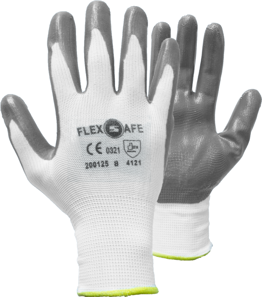Luva Nylon Branco c/rev.Nitrilo Cinza  ( Par )