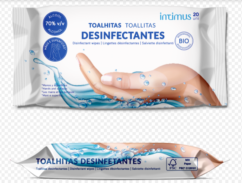 Toalhitas desinfetantes  70% Álcool -  Embalagem  20 unidades