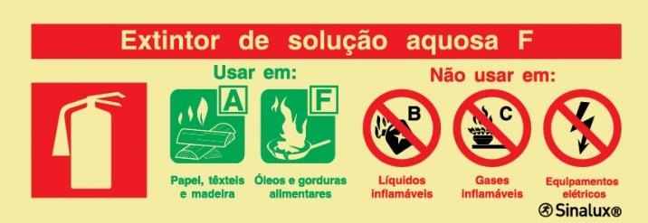 Sinal de agente extintor de solução aquosa F   240X85 mm