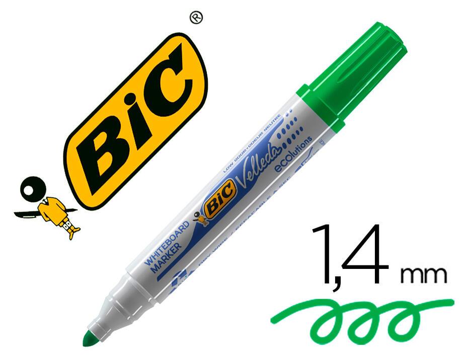 Marcador bic velleda para quadro branco cor verde ponta redonda 1,3 mm.