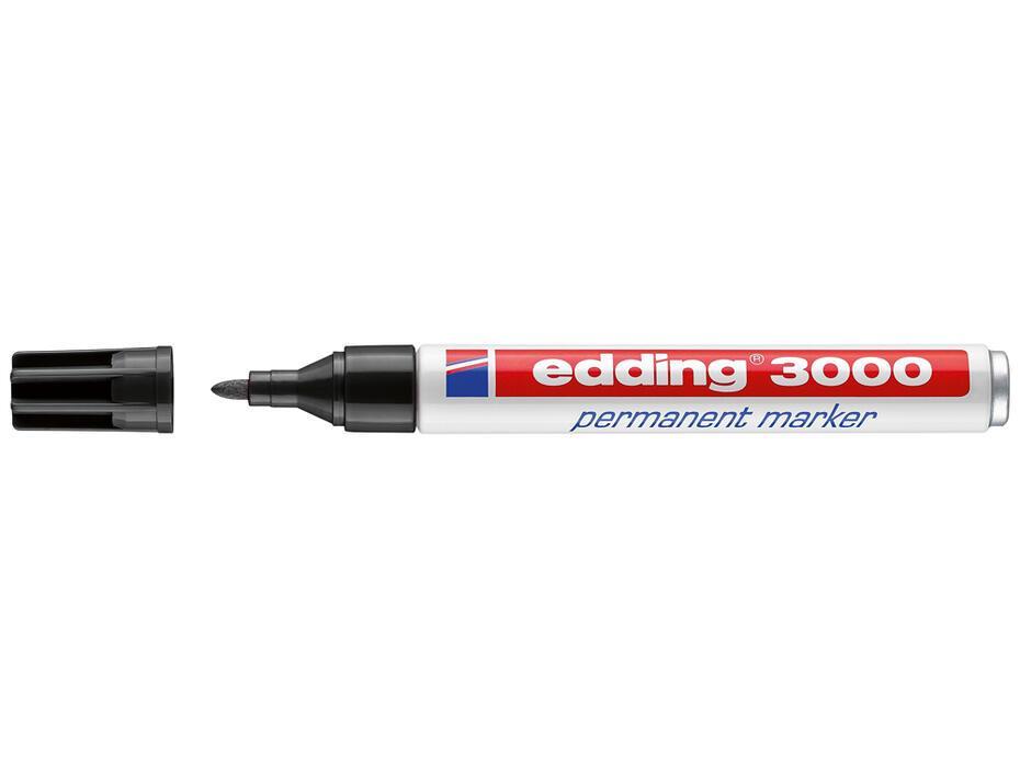 Marcador edding 3000 preto permanente-ponta redonda 3 mm.