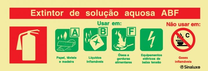 Sinal de agente de extintor de solução aquosa ABF  240X85 mm
