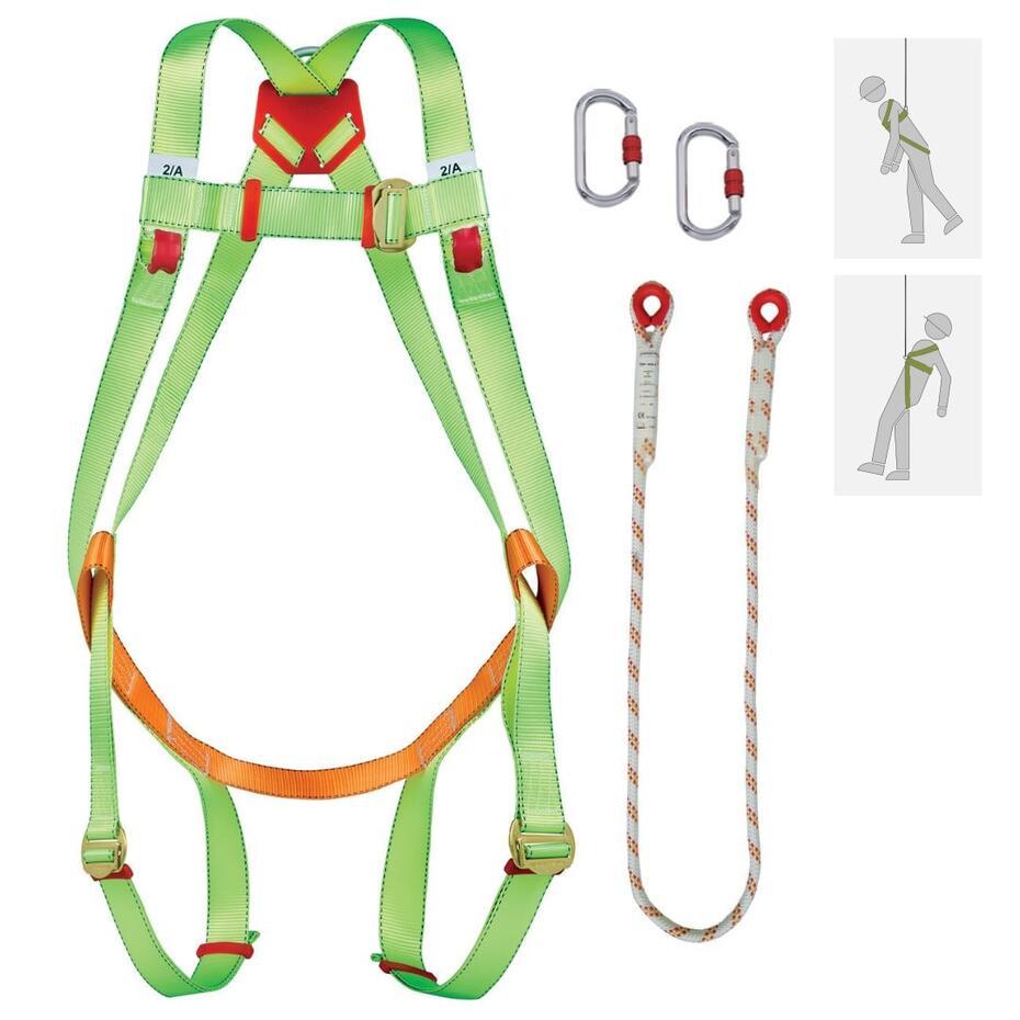 Arnês Antiqueda Dorsal + Frontal + Corda 1,50MT + Mosquetões 