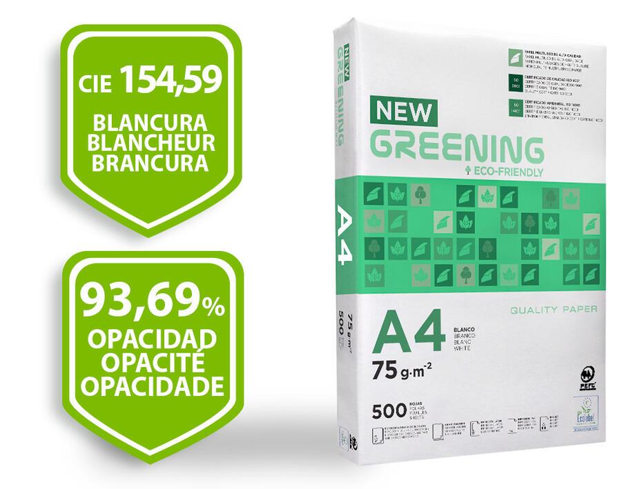 Papel fotocopia GREENING  A4 pack 500 folhas 75 gr.