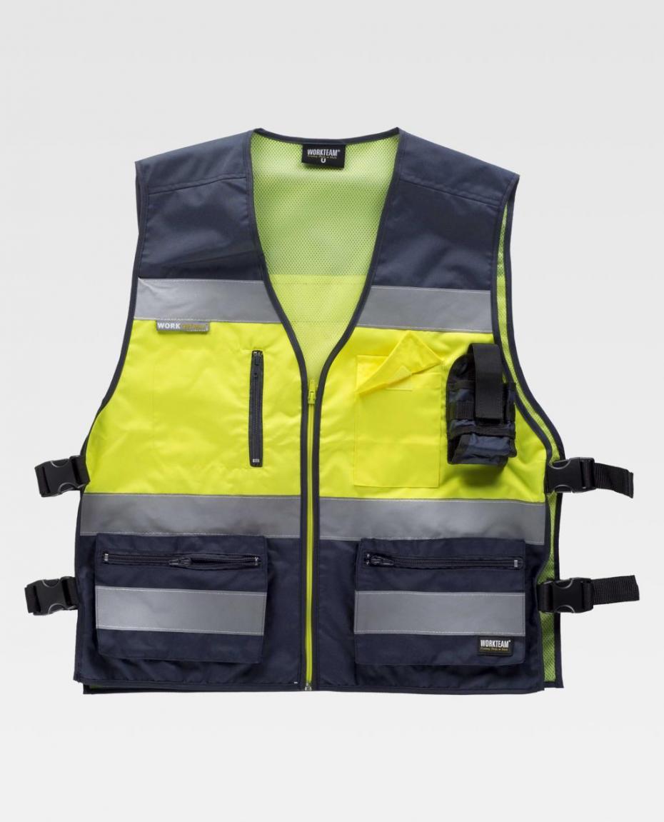 Colete AV de fecho Marinho/ Amarelo ajustes laterais T.Unico