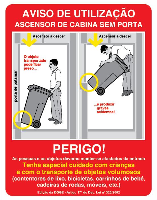 Sinal para condomínios, Aviso de utilização de ascensor/elevador de cabina sem porta 130X165 mm