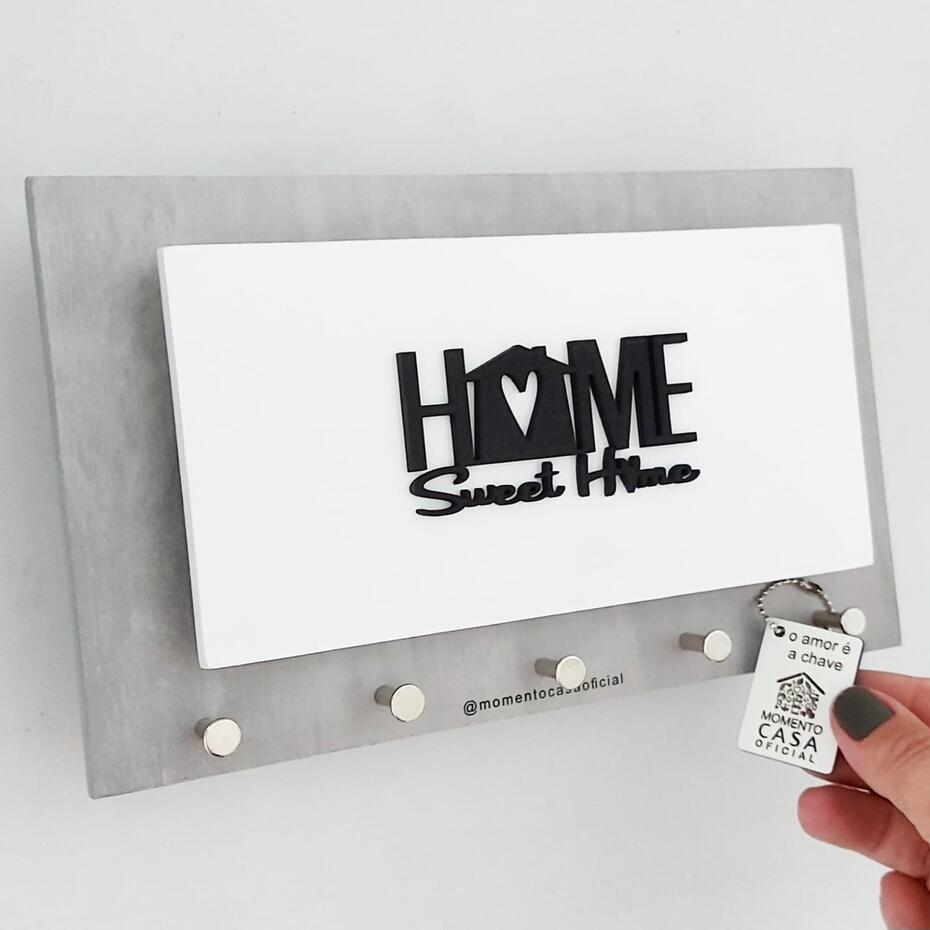 Porta Chaves/cartas Momento Casa Home Sweet Home Cinza
