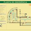 Planta de emergência horizontal de piso, com legenda e instruções gerais de segurança (verticais) em português