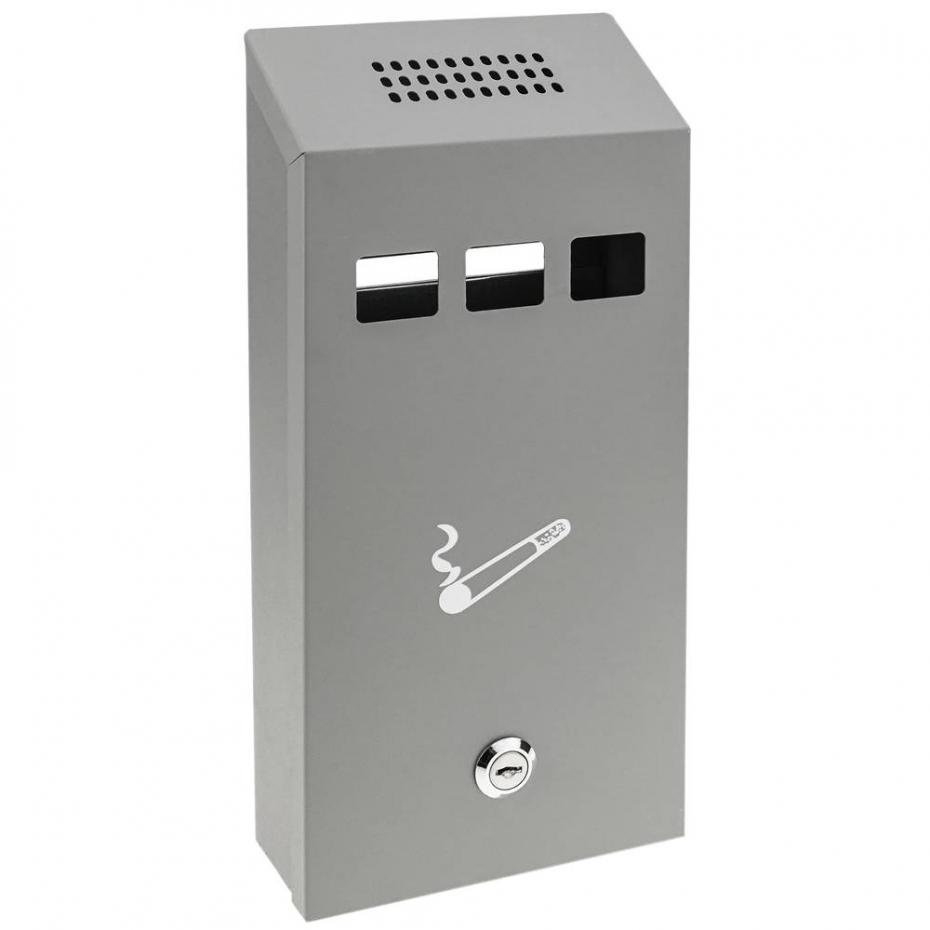 Cinzeiro de parede para exterior de metal cinza 147 x 60 x 324 mm