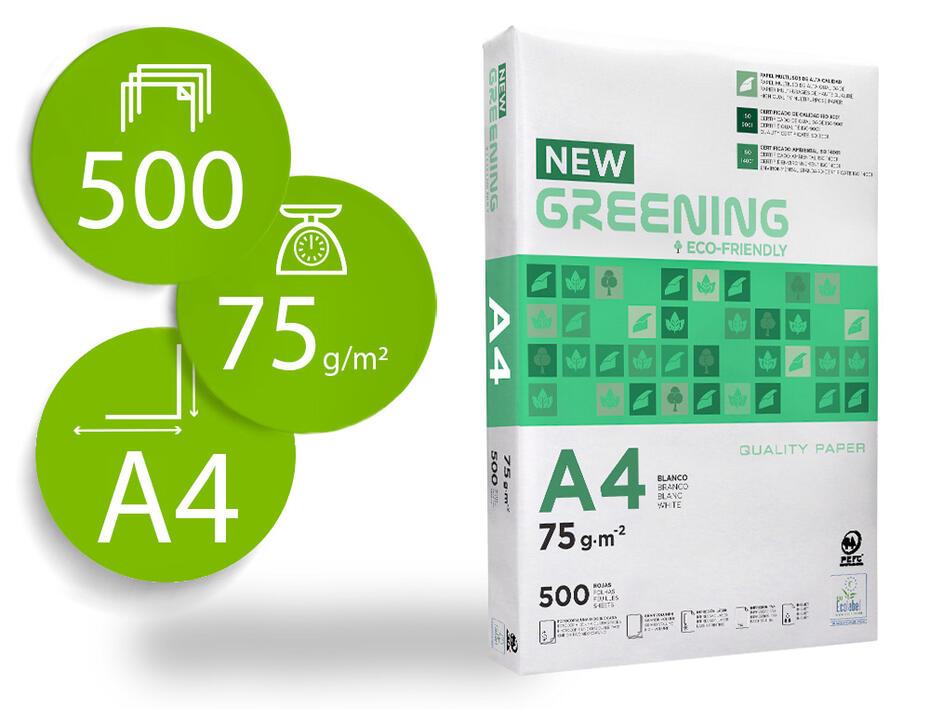 Papel fotocopia GREENING  A4 pack 500 folhas 75 gr.