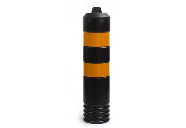 Balizador redondo 80 cm preto c/ 2 telas reflectoras amarelas
