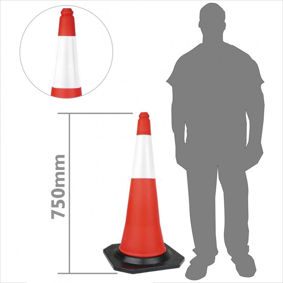 Cone Sinalização Polietileno  75cm c/ faixas refletoras 