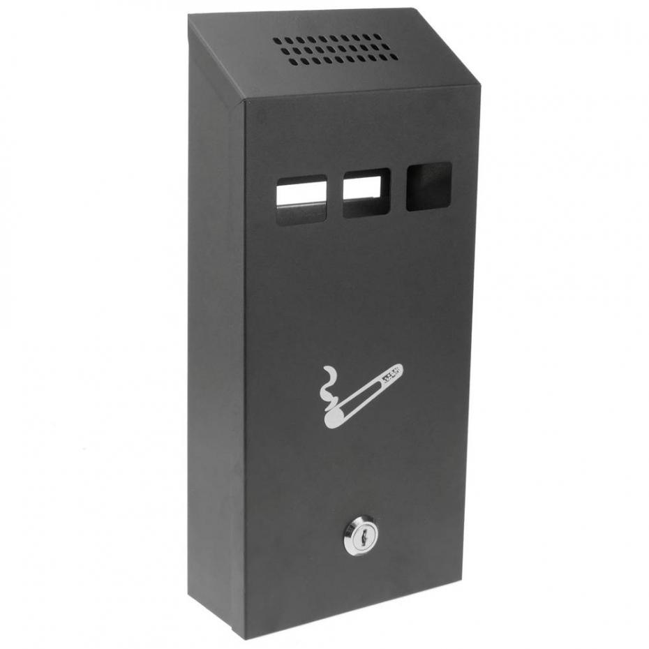 Cinzeiro de parede para exterior de metal preto 147 x 60 x 324 mm