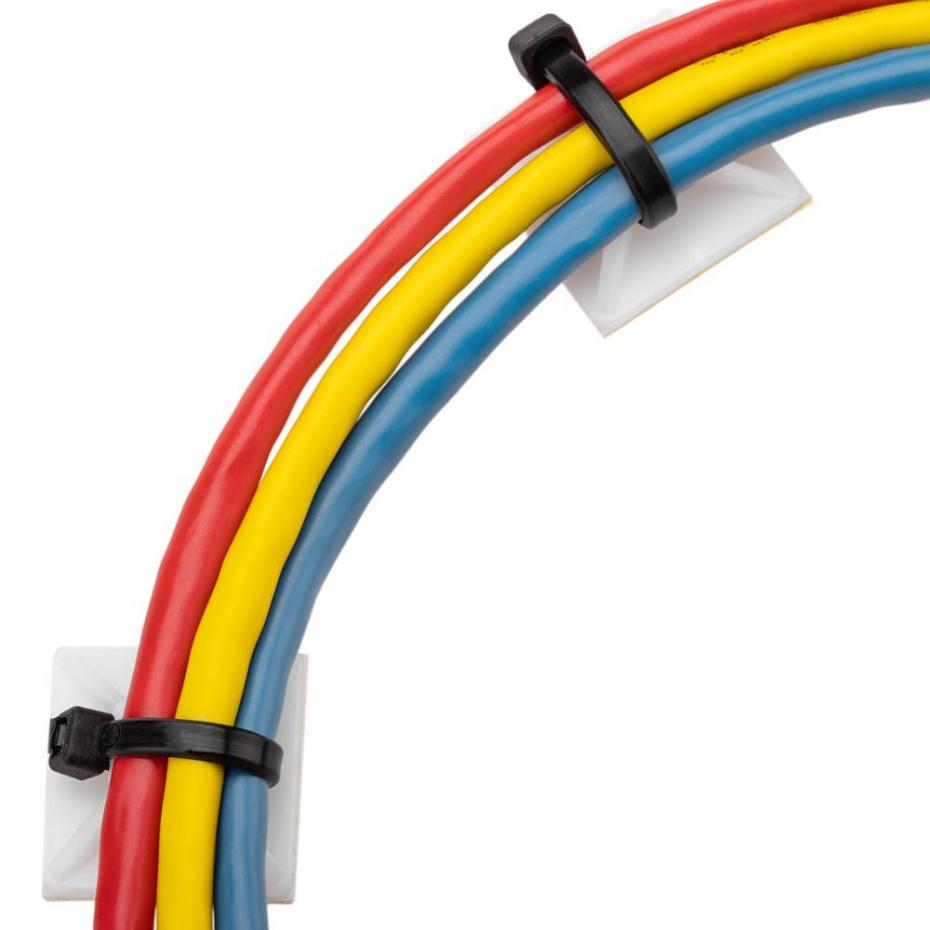 Pack 100 bases autoadesivas brancas  de  25x25mm para abraçadeiras de 6,2mm