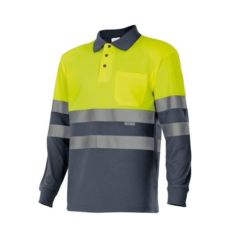Polo manga comprida de alta visibilidade amarelo-cinza 175 Velilla