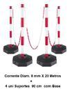 Kit 4 Suportes Corrente C/Base , Corrente Vermelha/Branca 20 Mts