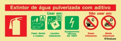 Sinal de agente de extintor de água pulverizada com aditivo 240X85 mm