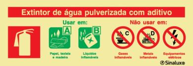 Sinal de agente extintor de água pulverizada com aditivo 240X85 mm
